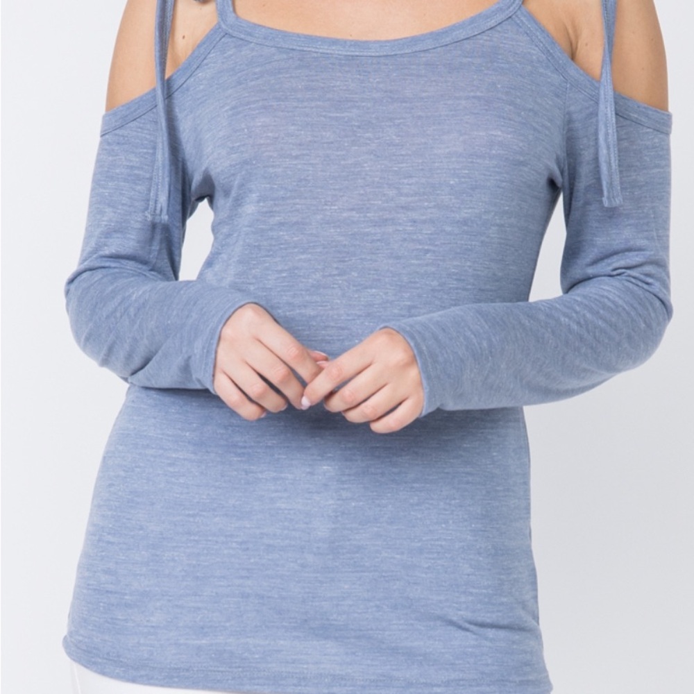 Vocal Blue Cut Out Long Sleeve Blouse